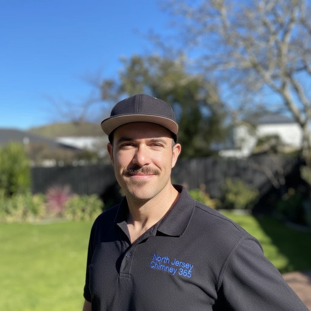Ezekiel White, owner of North Jersey Chimney 365, wearing company branded shirt