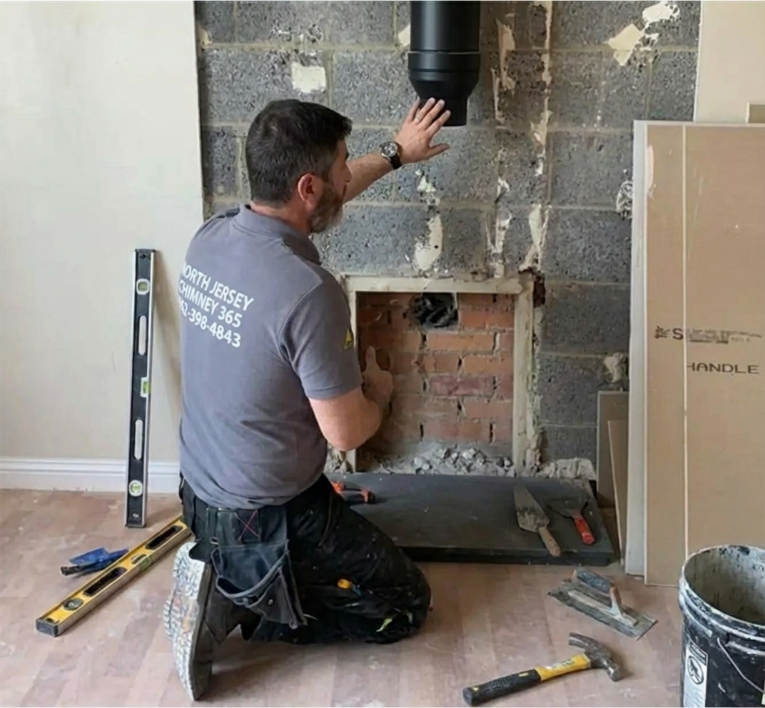 North Jersey Chimney 365 service technician working on a chimney installation